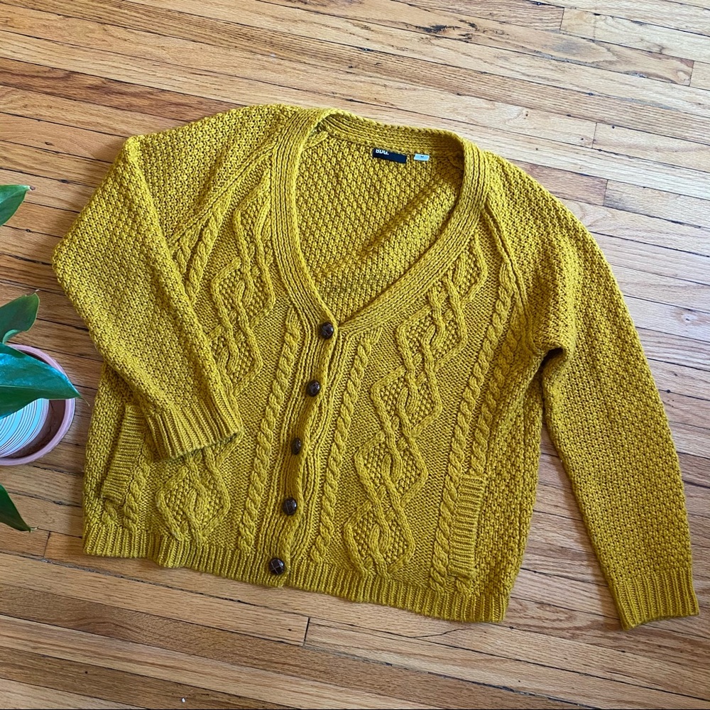 BDG Urban Outfitters Button Front Cardigan Sweater, Mustard Yellow